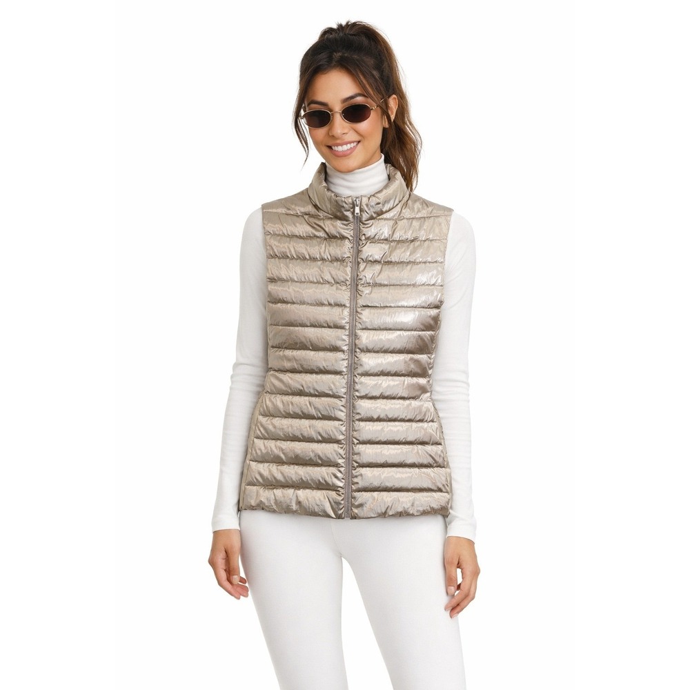 NWOT Seventy Venezia Metallic Champagne Gold Duck Down Puffer Vest S New